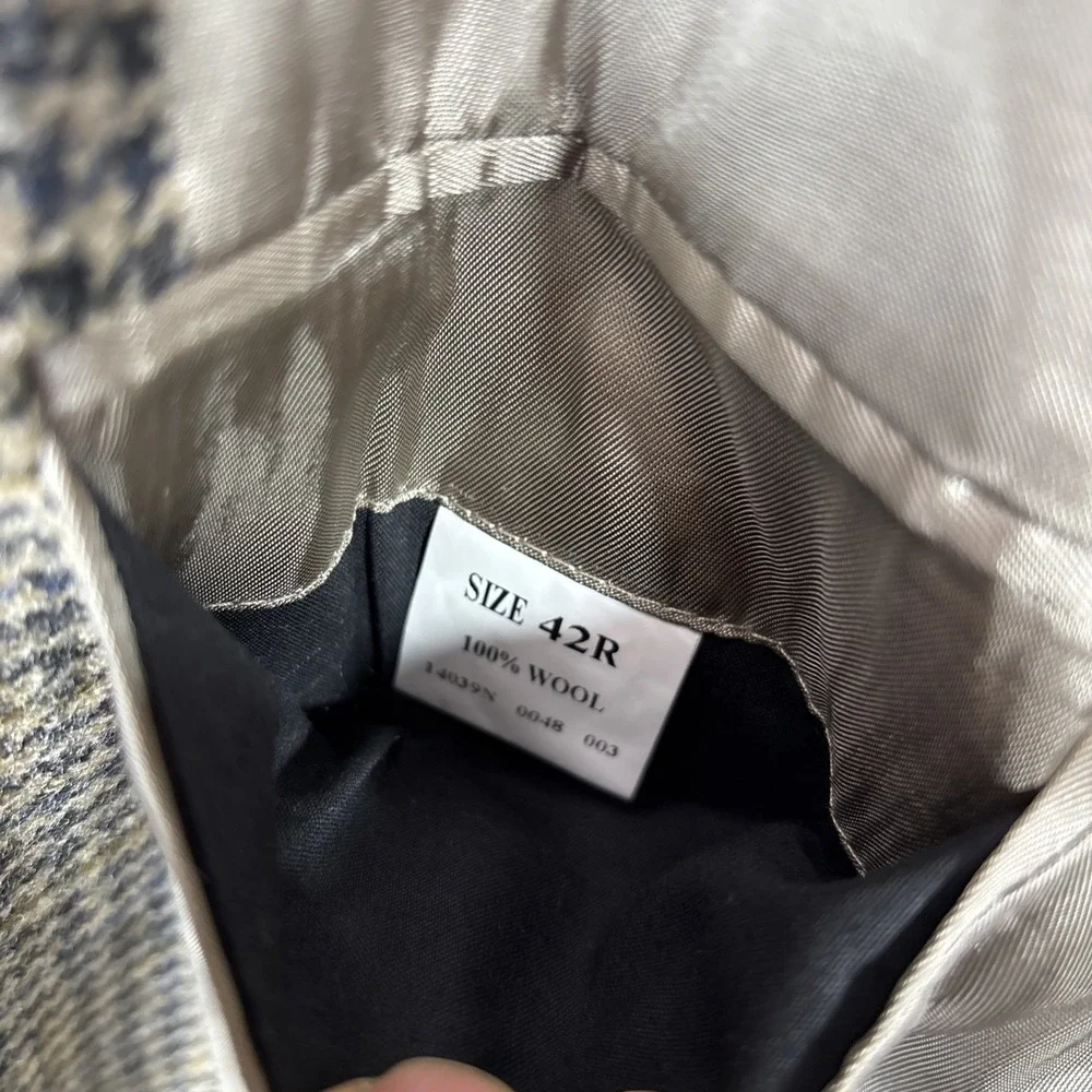 Jos. A. Bank Mens 42R Blazer Houndstooth Jacket Sport Coat Tweed Brown Gray Navy